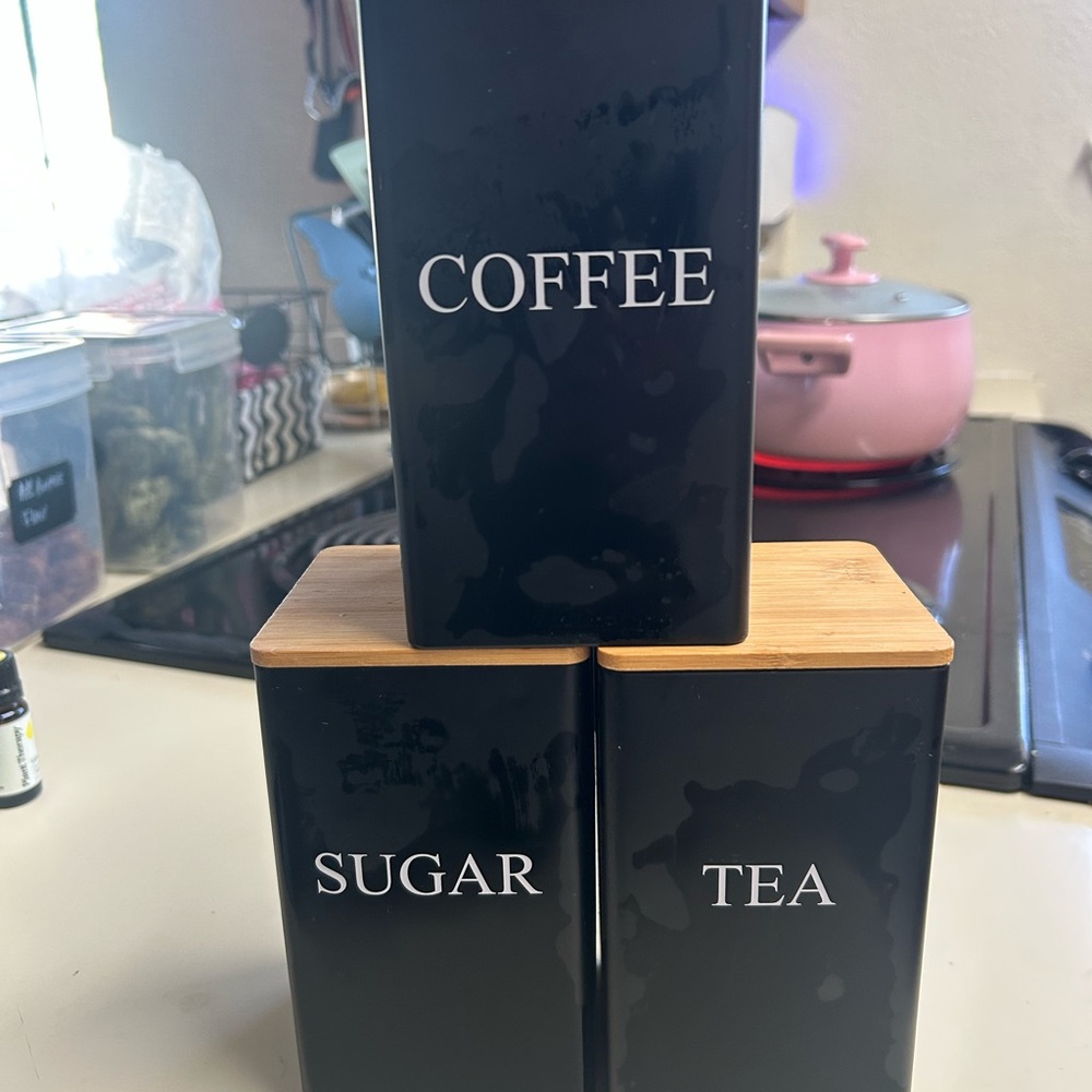 Black Kitchen Canister Set - Coffee Sugar Tea